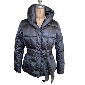 Land’s End Metallic Slate Gray Women's Down/Feather Puffer Jacket Tie Waist XS